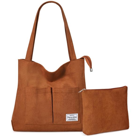 2Pcs Corduroy Tote Bags With Zier - Shoulder Purse With Pockets o_o - Picture 1 of 6